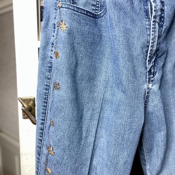 FC Jeans Side Leaf Print Denim Bootcut Jeans Size 30 - Picture 3 of 8